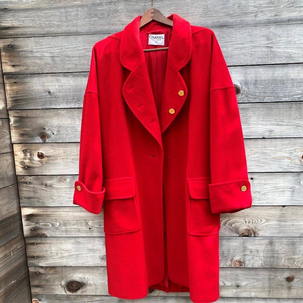 Chanel Women Cashmere/Silk Long Red Coat Coco Chanel Peacoat From France